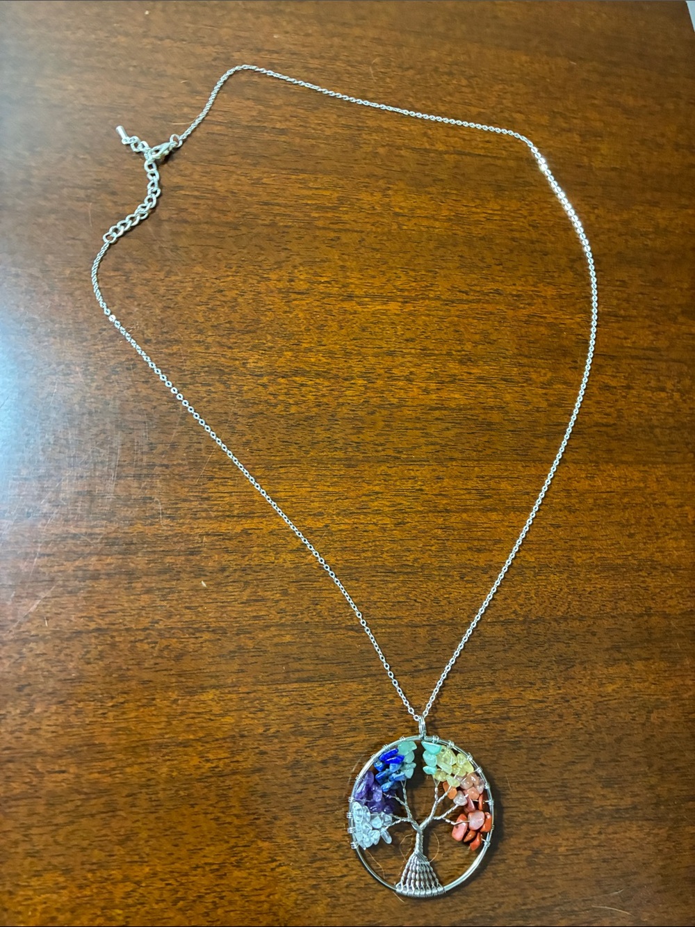 Rainbow Tree of Life Pendant Necklace - Silver Tone